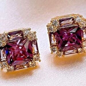Elegant and Luxurious Gold Purple Stud Earrings